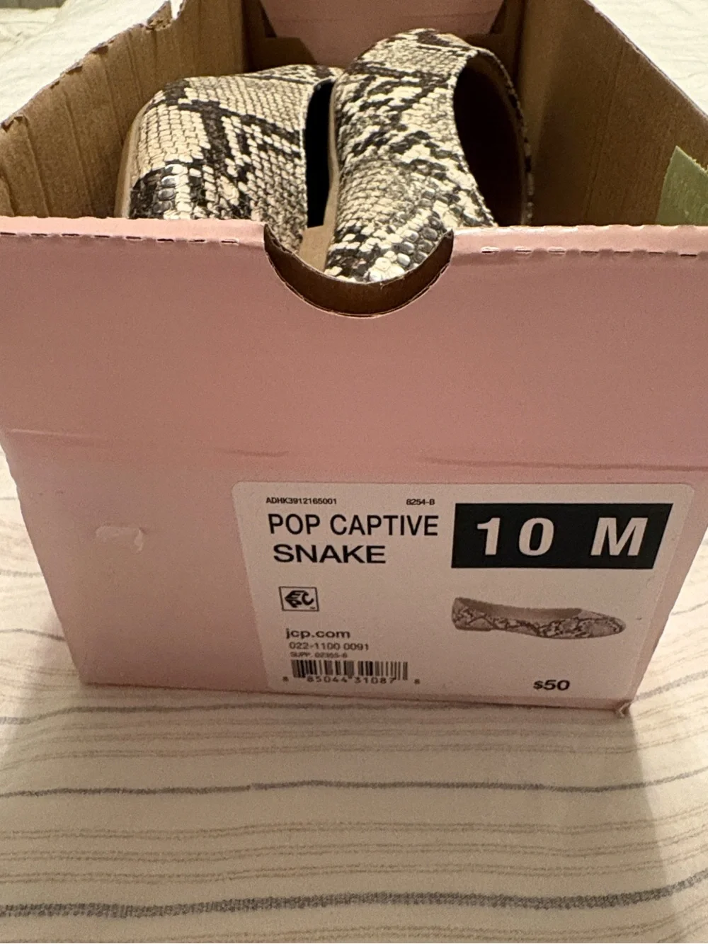 Pop Captive Faux Snakeskin Animal Print Ballet Flats Size 10 Medium NWT